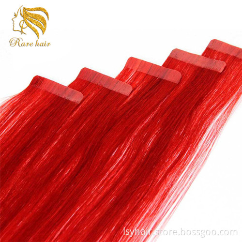 Lsy Customized Wholesale Remy Double Drawn Tape In Hair Extensions, Original Skin Weft Red Russian Human Hair Tape Extensions